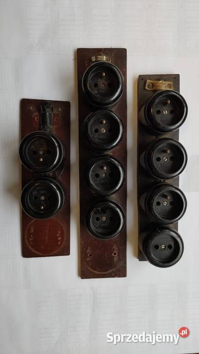 Gniazdko elektryczne bakelit loft czarne PRL Szczecin