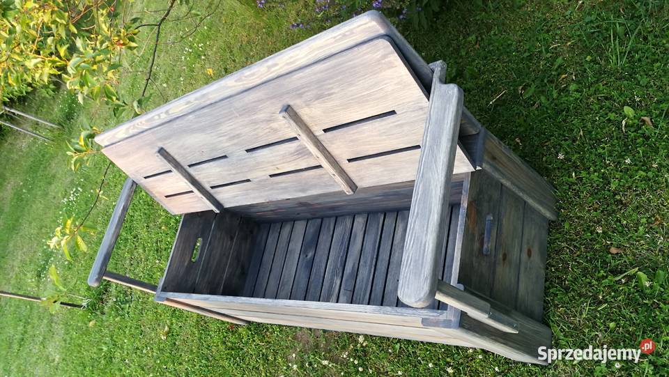 Skrzynia drewniana z oparciem i podłokietnikami Radków