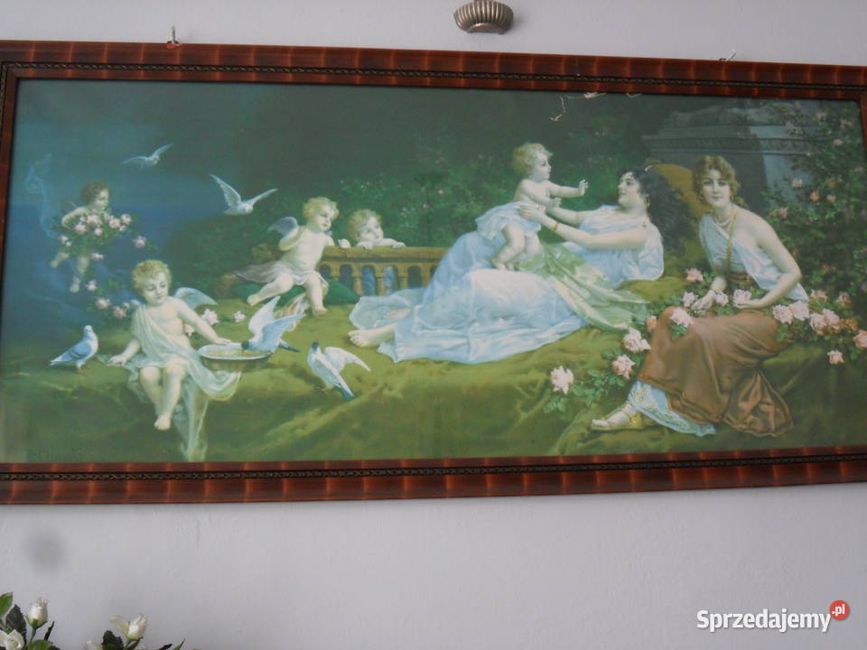 Obrazprzedwojenna reprodukcja amorki i nimfy Świdnica Polska