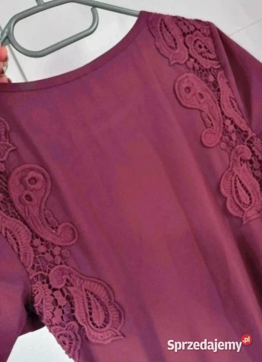 Burgundowa luźna elegancka sukienka Busko-Zdrój