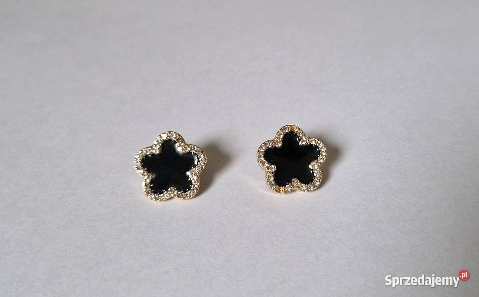 kolczyki czarna emalia złote cyrkonie Kraków