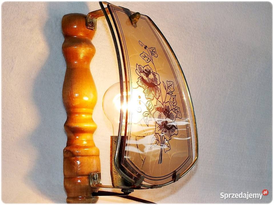 Stara Lampa ścienna Kinkiet drewniany z witrażem Żary