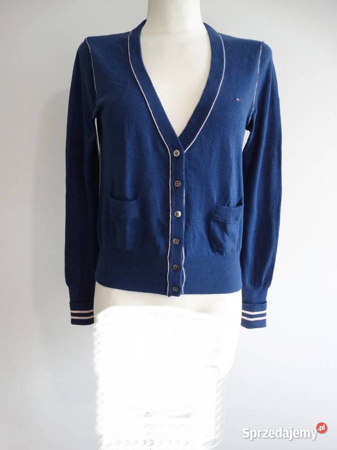 Sweter Kardigan Granatowy Bawełniany Tommy Rozpinane