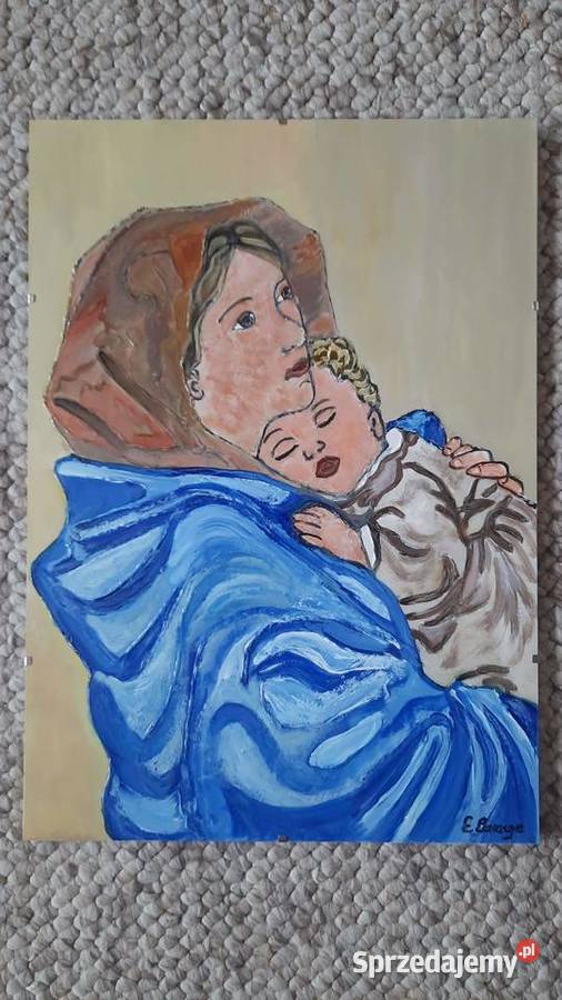Obrazki Matka Boża z Dzieciątkiem 30x42 E Lange Poznań sprzedam