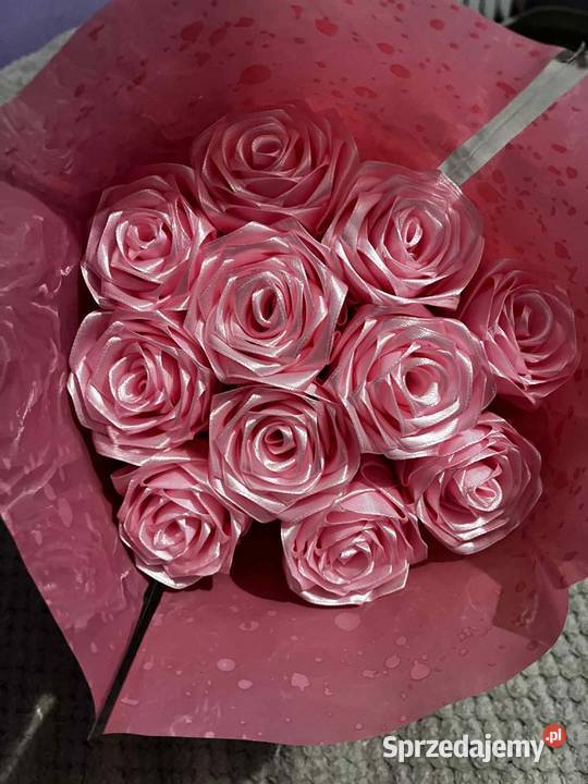 Bukiet rękodzieło sztuczne róże ze wstążki Zamość