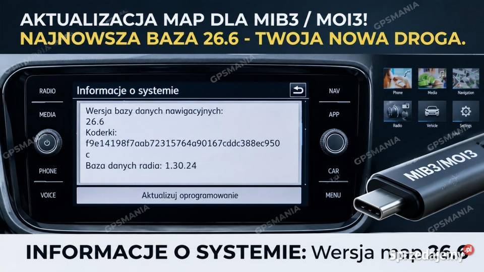 Volkswagen MIB 3 MOI3 VWMQB aktualizacja Map GPS i akcesoria łódzkie