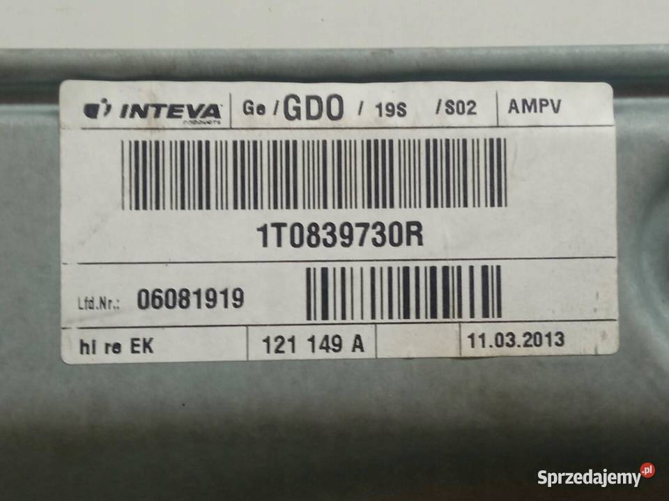 MECHANIZM SZYBY PRAWY TYŁ 1T0971693EK VW osobowe