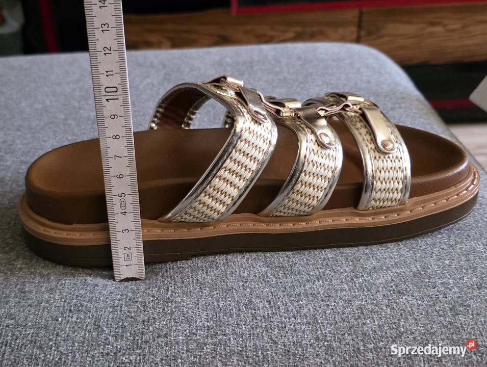 Ztote Plecione Klapki w Stylu Gladiatorek 38 skóra ekologiczna dolnośląskie