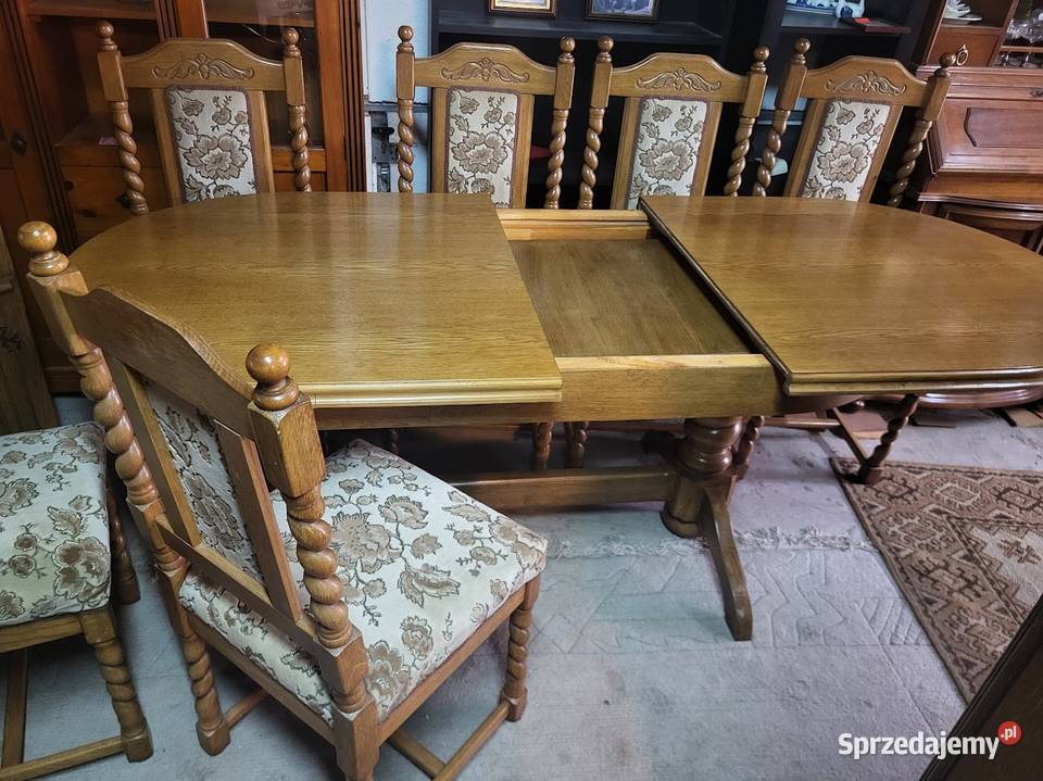 Stylowy stół dębowy owalny 6 krzeseł serwantka 90cm Meble kujawsko-pomorskie Sypniewo