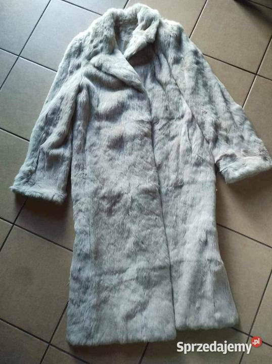 Maxi długi płaszcz z naturalnego futra z królika Gliwice