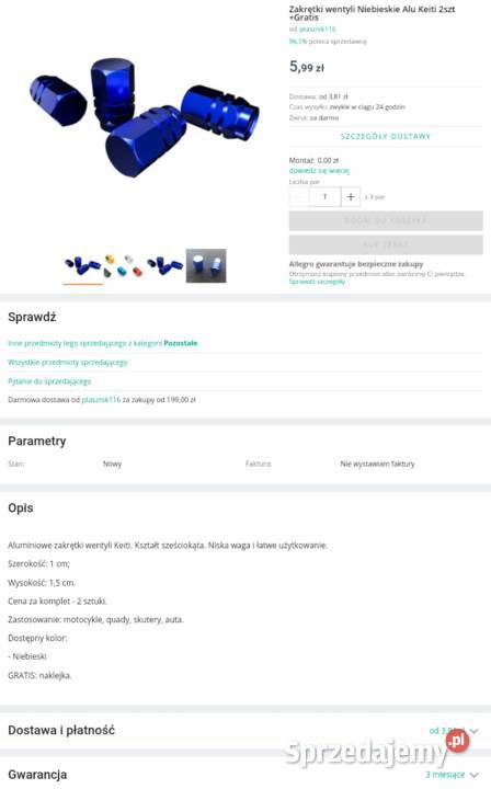 Zakrętki wentyli Niebieskie Alu Keiti 2