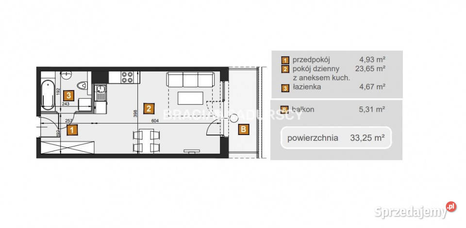 Mieszkanie na sprzedaż 3325m2 1 pok Kraków