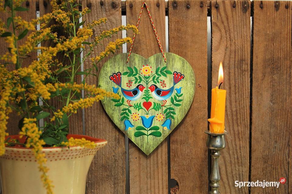 Zawieszka drewniana serce ptaki skandynawski Lublin sprzedam