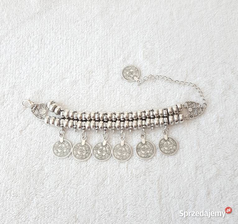 Duża bransoletka boho kolor srebrny monetki Szczecin