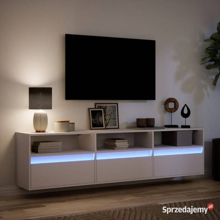 Ścienna szafka pod TV z LED biała 180x31x45 Warszawa