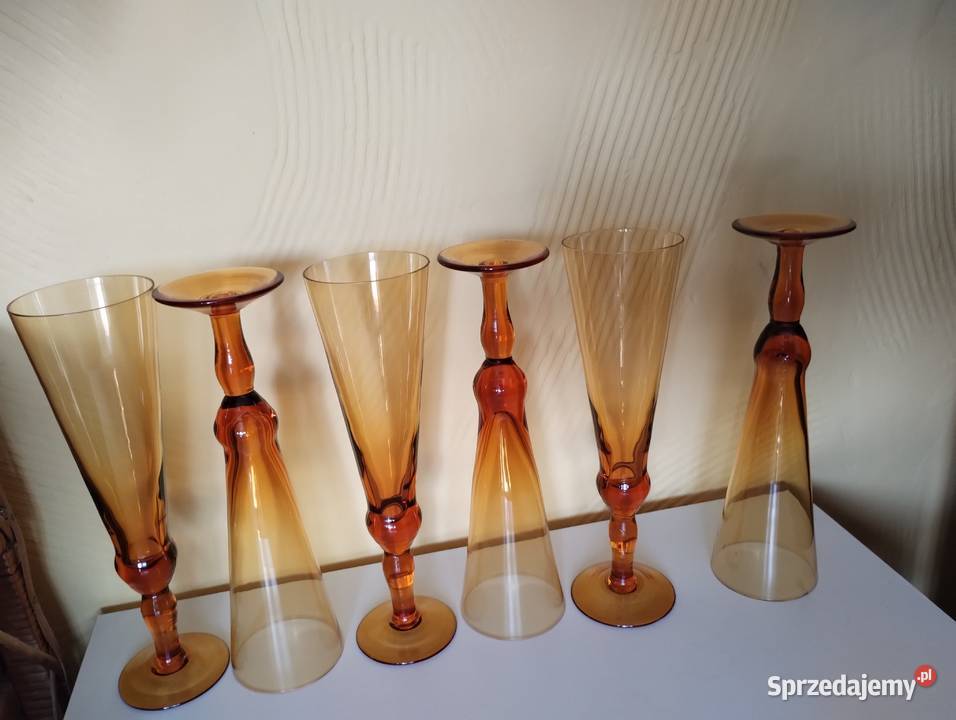 PRL kieliszki do szampana miodowe 6