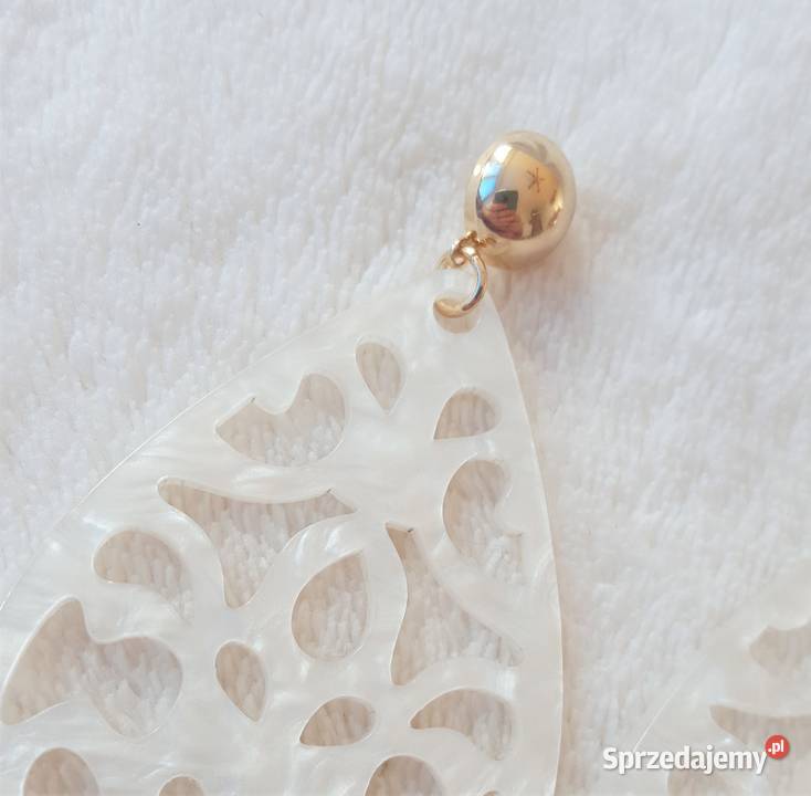 Nowe kolczyki białe duże łezki boho bohemian Kolczyki Szczecin