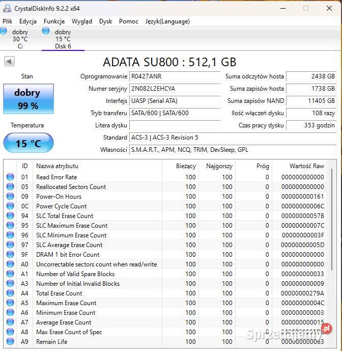 Dysk SSD 25 Adata SU800 512GB lubelskie Lublin