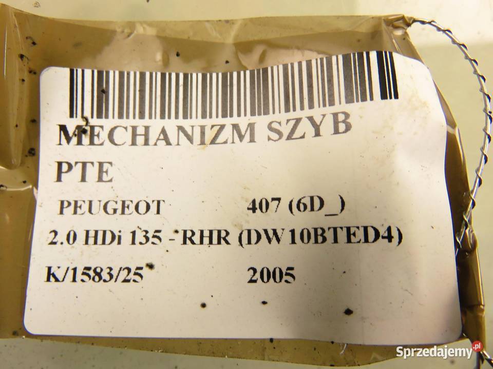 PODNOŚNIK SZYBY PRAWY TYLNY PEUGEOT 407