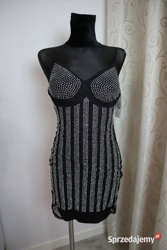 Sukienka czarna cyrkonie ramiączka Koronkowa  łódzkie Zgierz