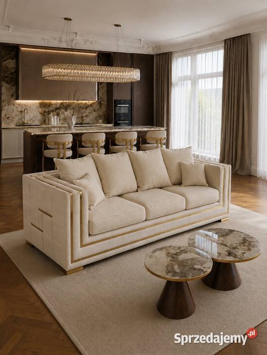 Designerska sofa glamour ze złotymi nogami Warszawa