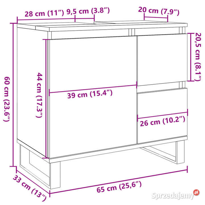 Szafka pod umywalkę stare drewno 65x33x60 mazowieckie