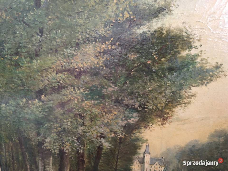 Piękny obraz olejny scena rodzajowa sygnowany Malarstwo łódzkie Łódź