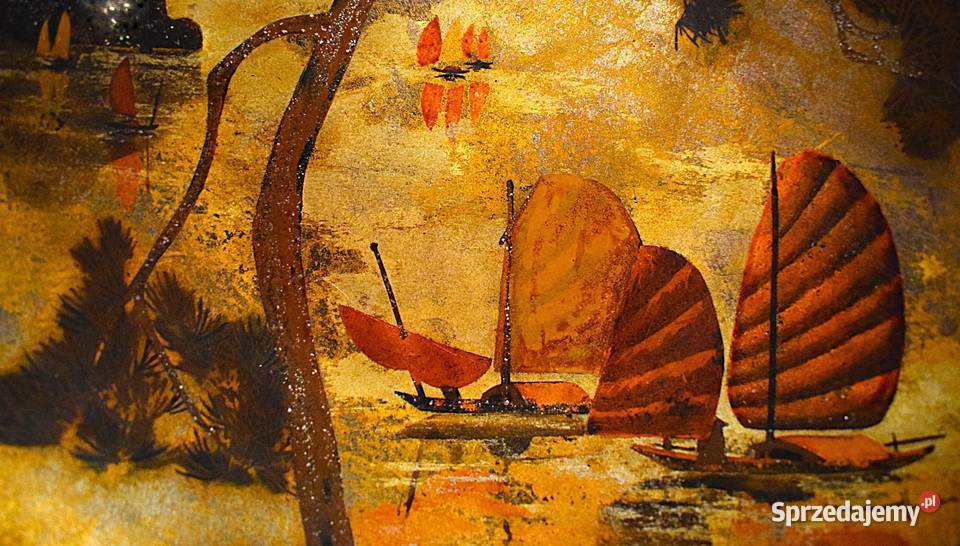 Ozdobna duża patera z laki z lat 50 60 tych kujawsko-pomorskie Chełmno