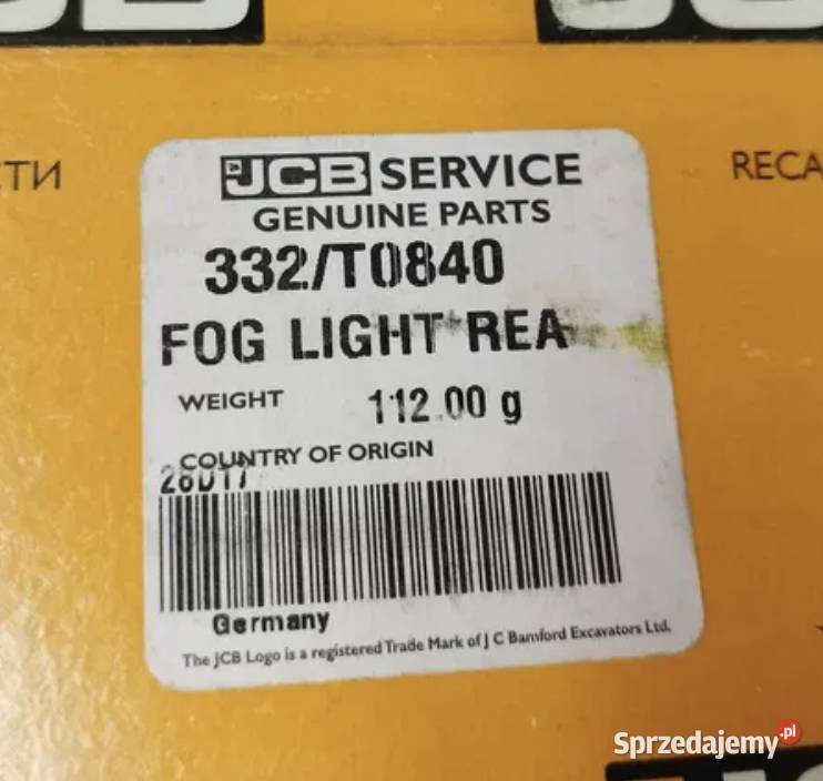 Swiatło przeciwmgielne jcb 332t0840