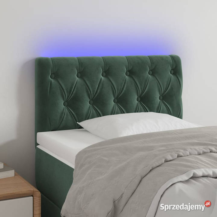 Zagłówek do łóżka z LED ciemnozielony 80x7x7888