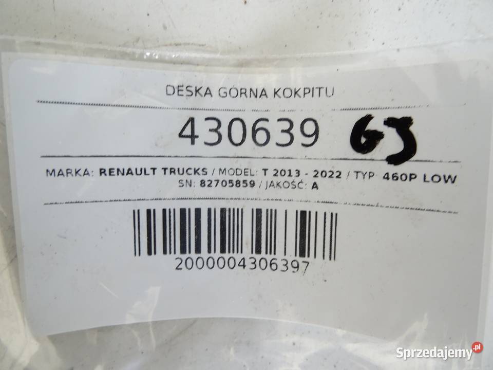 DESKA GÓRNA KOKPITU RENAULT TRUCKS T 82705859 Deski rozdzielcze, konsole podkarpackie