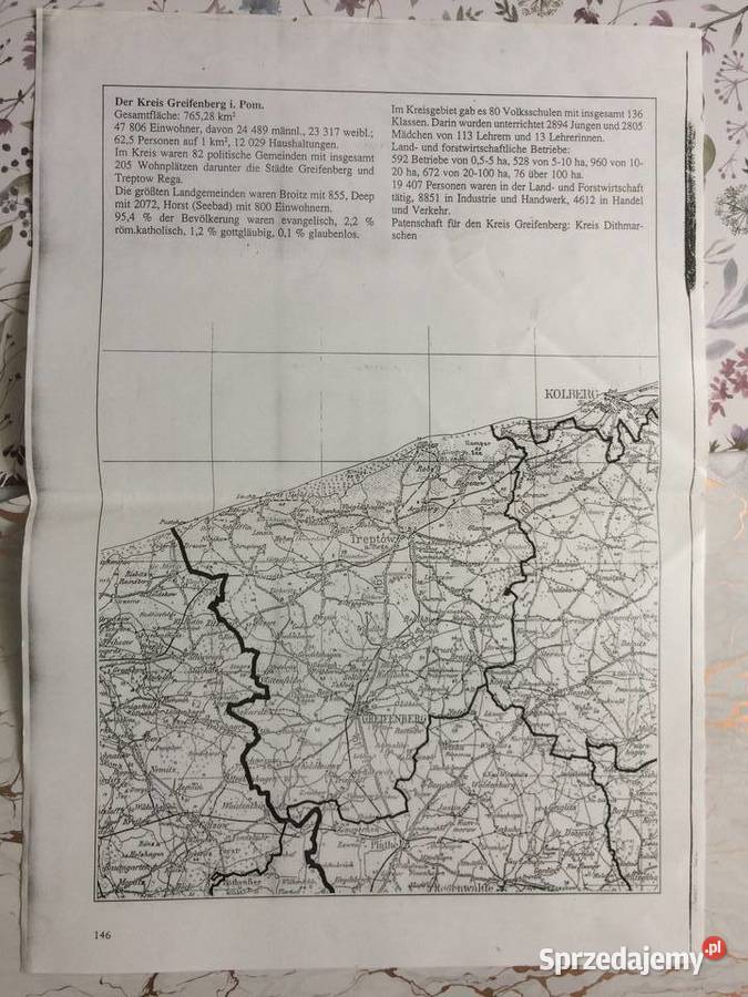 3836 Ksero Niemieckiej Mapy Gryfic Antykwariat Szczecin