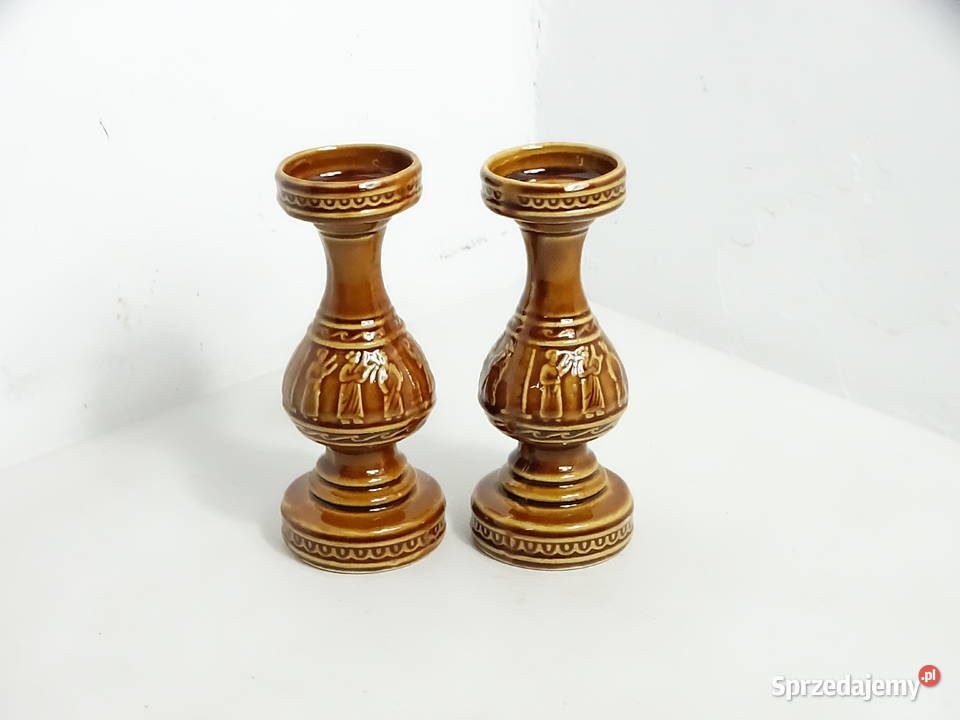 Piękne brązowe ceramiczne świeczniki vintage Dekoracje i ozdoby Biłgoraj sprzedam