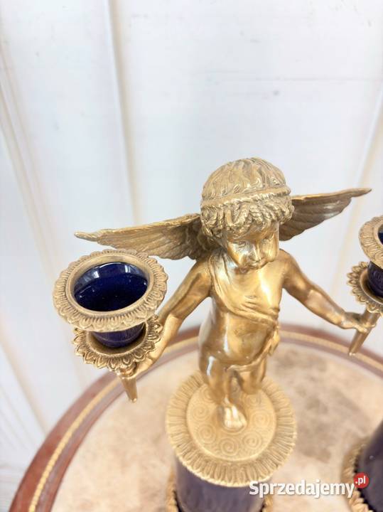 2 Granatowe Świeczniki Porcelana Brąz Amory Kraków