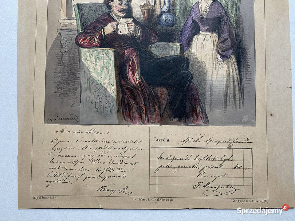Oryginalna Litografia XIX w Paul Gavarni Satyra Antyki Warszawa sprzedam