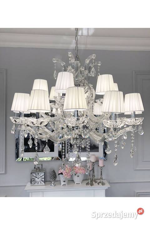 Żyrandol glamour srebrna lampa wisząca z