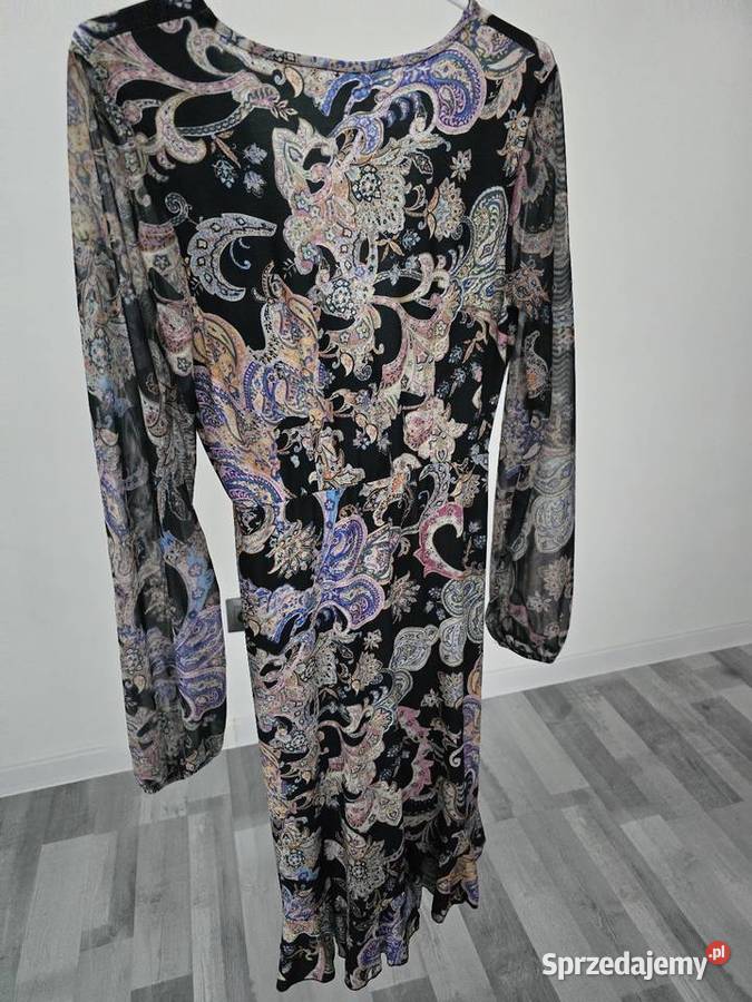 Sukienka kolorowy print Siateczkowe Rękawy Rozmiar 38(M) Rybnik
