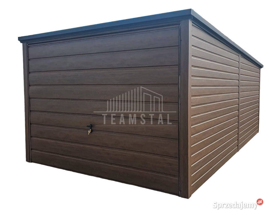 Garaż Blaszany 3x6m Brama Uchylna Ciemny Orzech