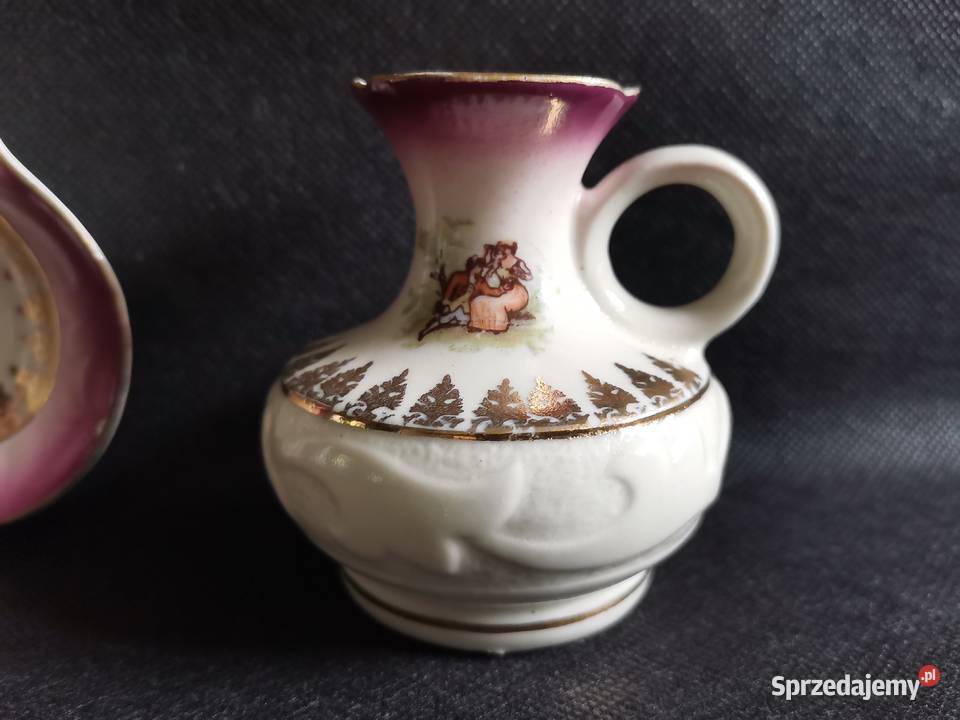 Stary świecznik kaganek i popielniczka porcelana śląskie Katowice