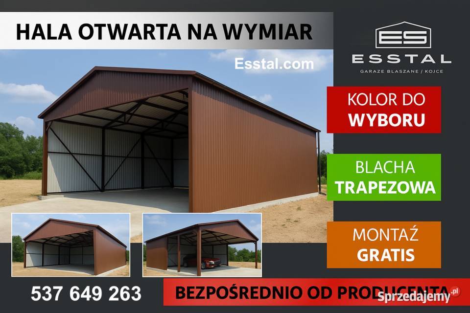 Garaż  OTWARTY RAL Wiata Hala Garaż Blaszany Śrem sprzedam