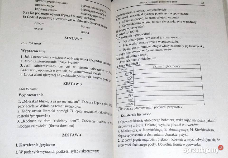 Język polski Egzaminy do szkół średnich S