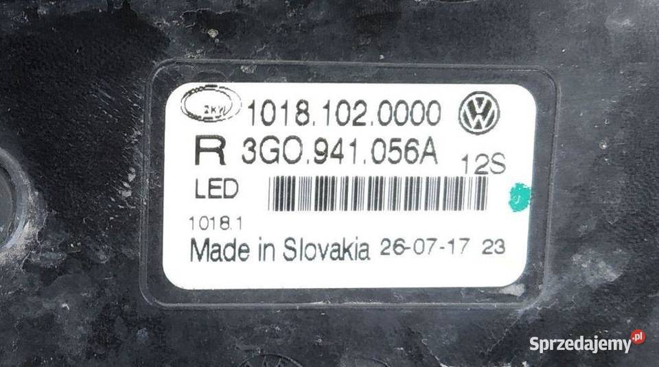 VW PASSAT B8 LED DRL HALOGEN PRAWY 3G0941056A osobowe