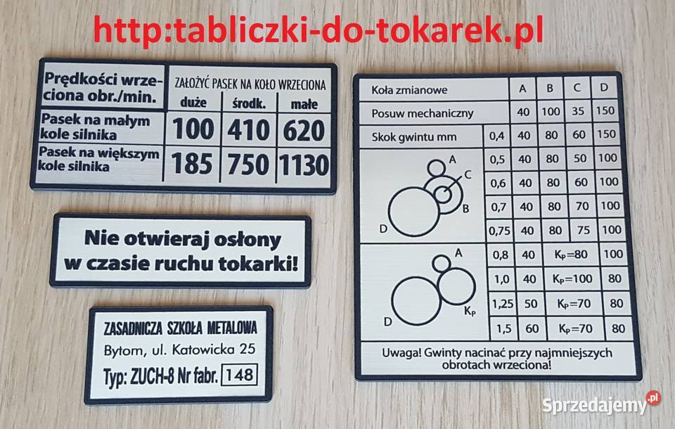Tokarka ZUCH Tabliczka Tabliczki Tabela Gwintów Zelów