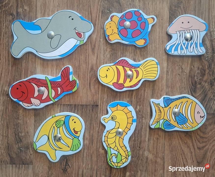 Drewniane rybki z wędką na magnes puzzle Drewno