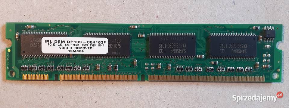 Pamięć RAM SDRAM 128 MB PC133 IRL DEM Pojemność 128MB Sadów