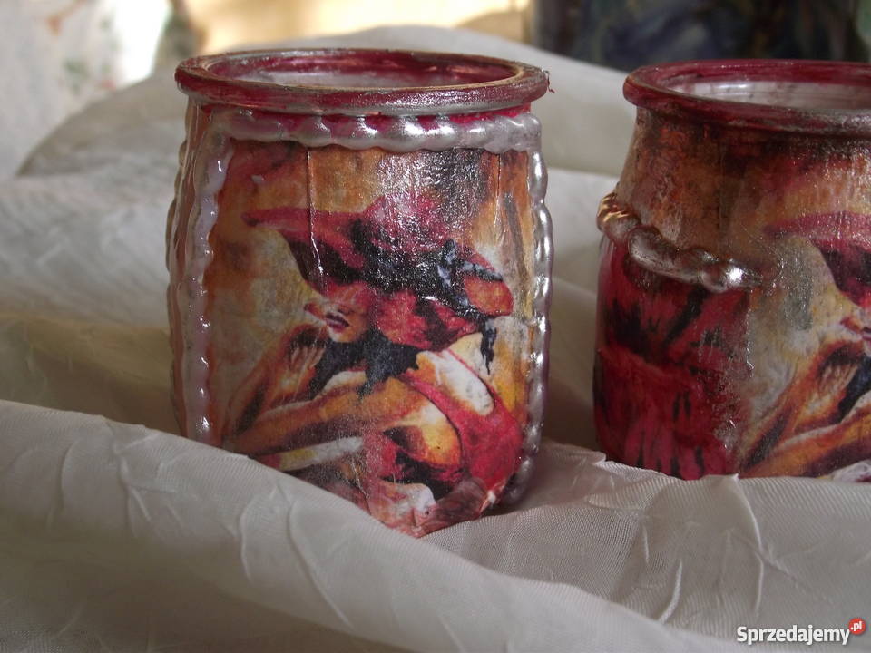 MAŁE AUTORSKIE LAMPIONIKI FLAMENCO odcienie czerwieni Ceramika i szkło Piła