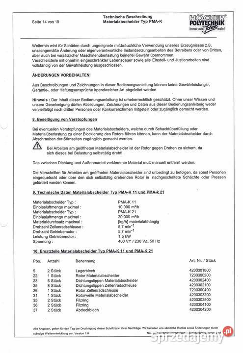 Wyciąg trocinodciąg pyłufiltr Hocker Polytechnik Zdziechowice