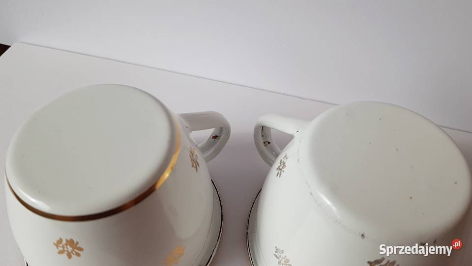 Zestaw 2x metalowa emaliowana filiżanka PRL Dąbrowa Górnicza