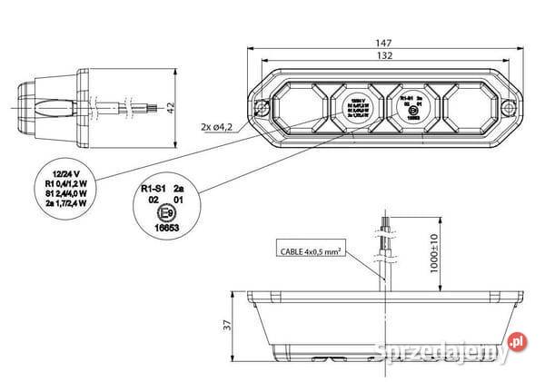 Lampa tylna zespolona LED LZD2264 prostokątna Oświetlenie Kamionna