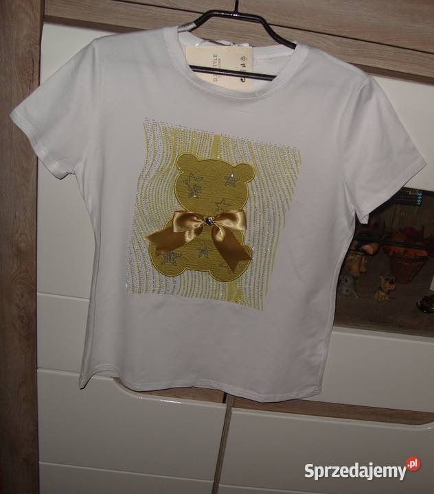 NOWY TSHIRT z Miśkiem kokarda cyrkonie r ML zielony Rawicz sprzedam